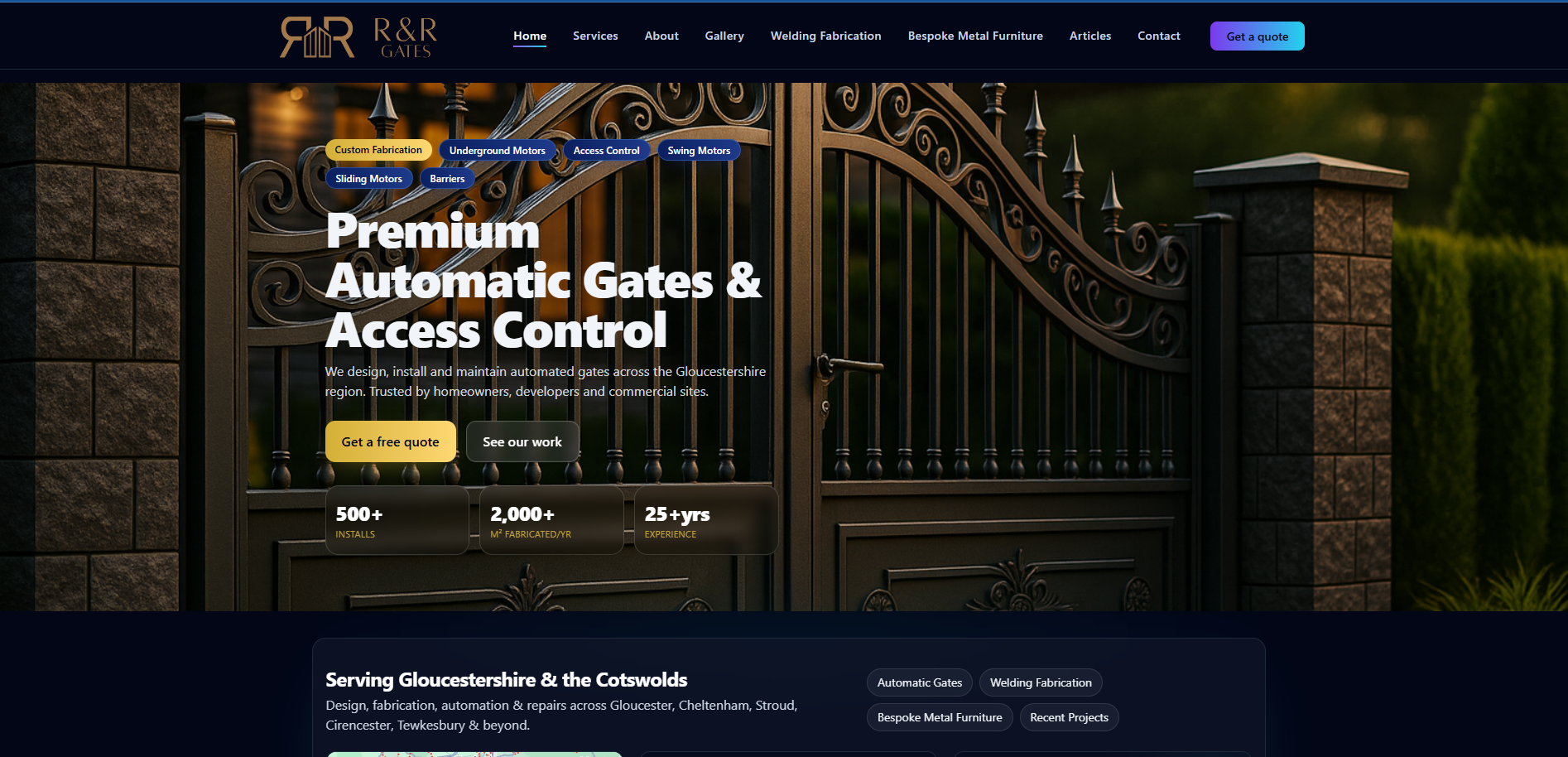 R&R Gates hero with gate automation UI concept